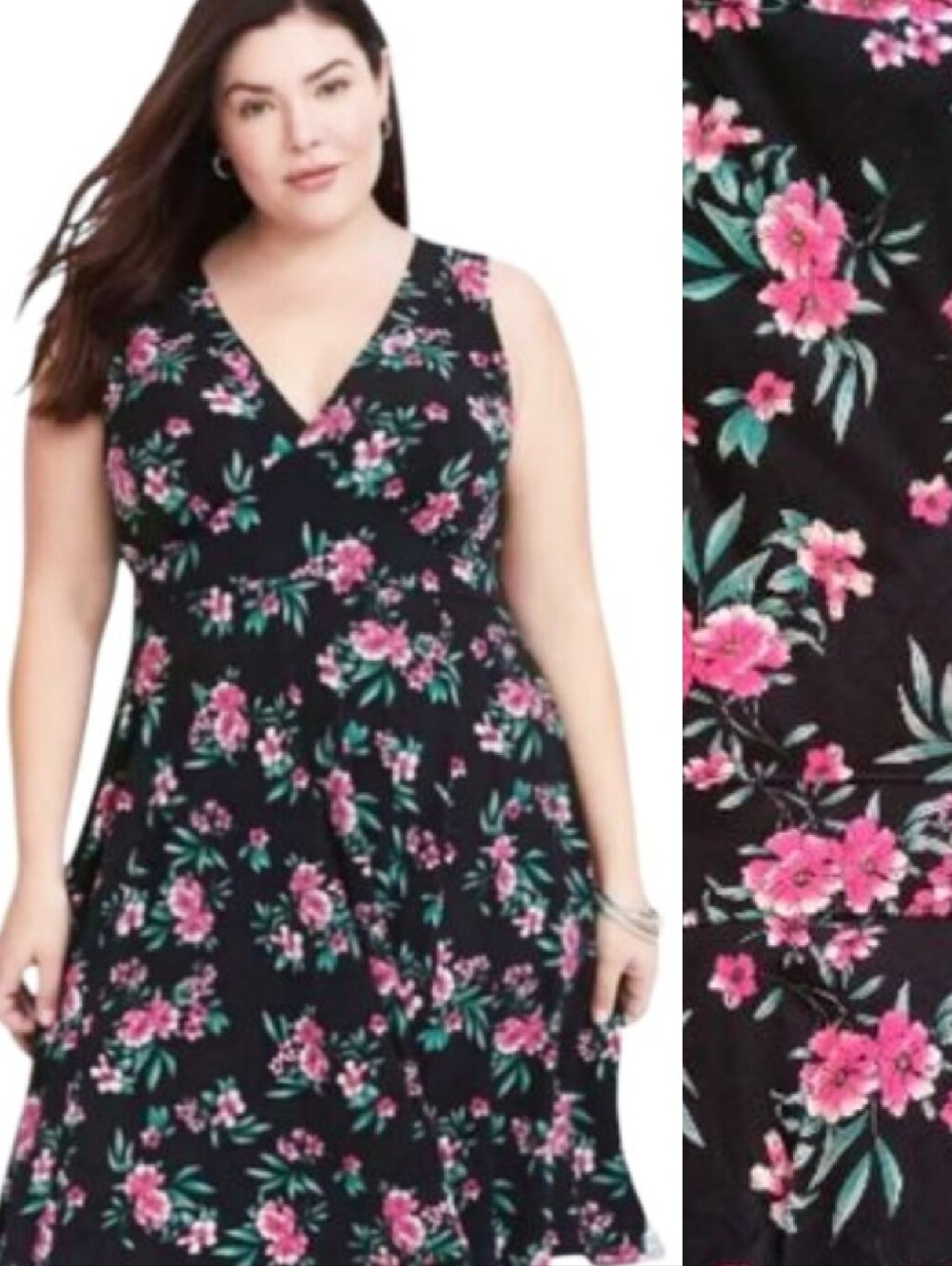 Torrid Black Pink Floral Jersey Knit Sleeveless Mini Skater Dress 3X‎ Gardencore